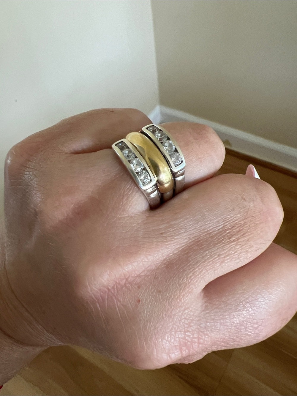 Two-Tone 925 Sterling Silver & 18k gold Ring with Clear zircons